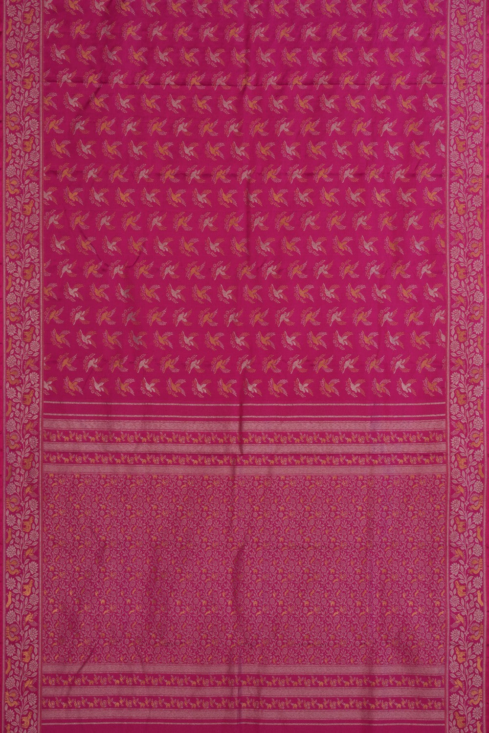 Image of Bird Perched Brocade Pink Kanchipattu Saree
